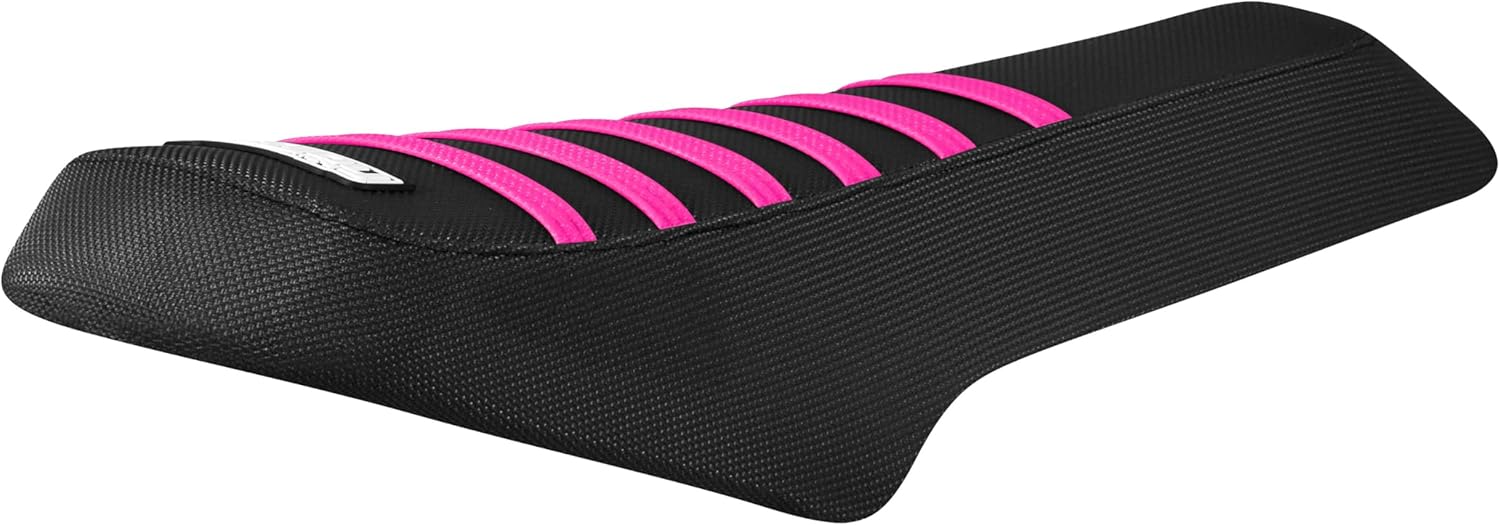 Black and pink car seat cover with ribbed design