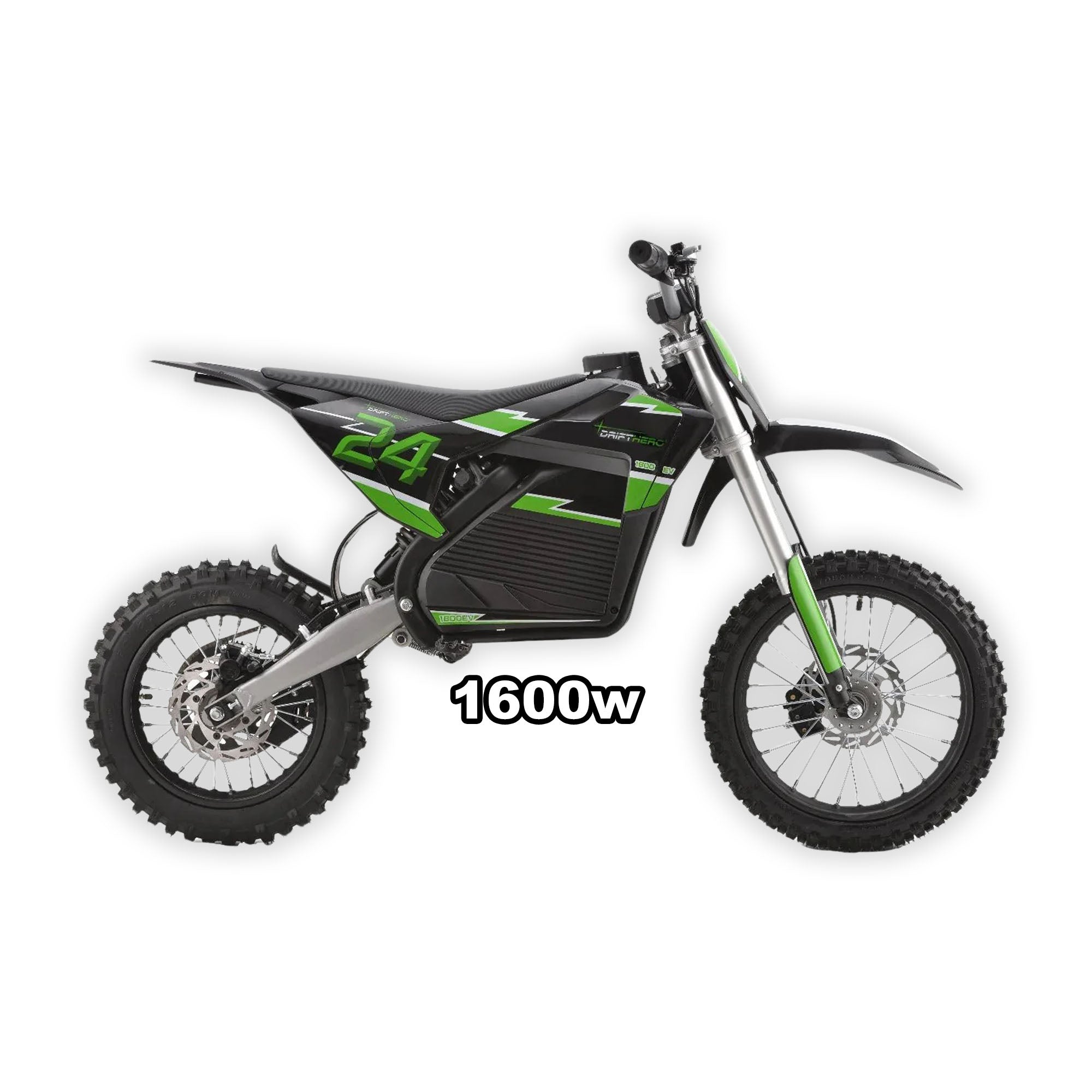 eMOTO Drift Hero 1600w dirt bike in black, shown in its box