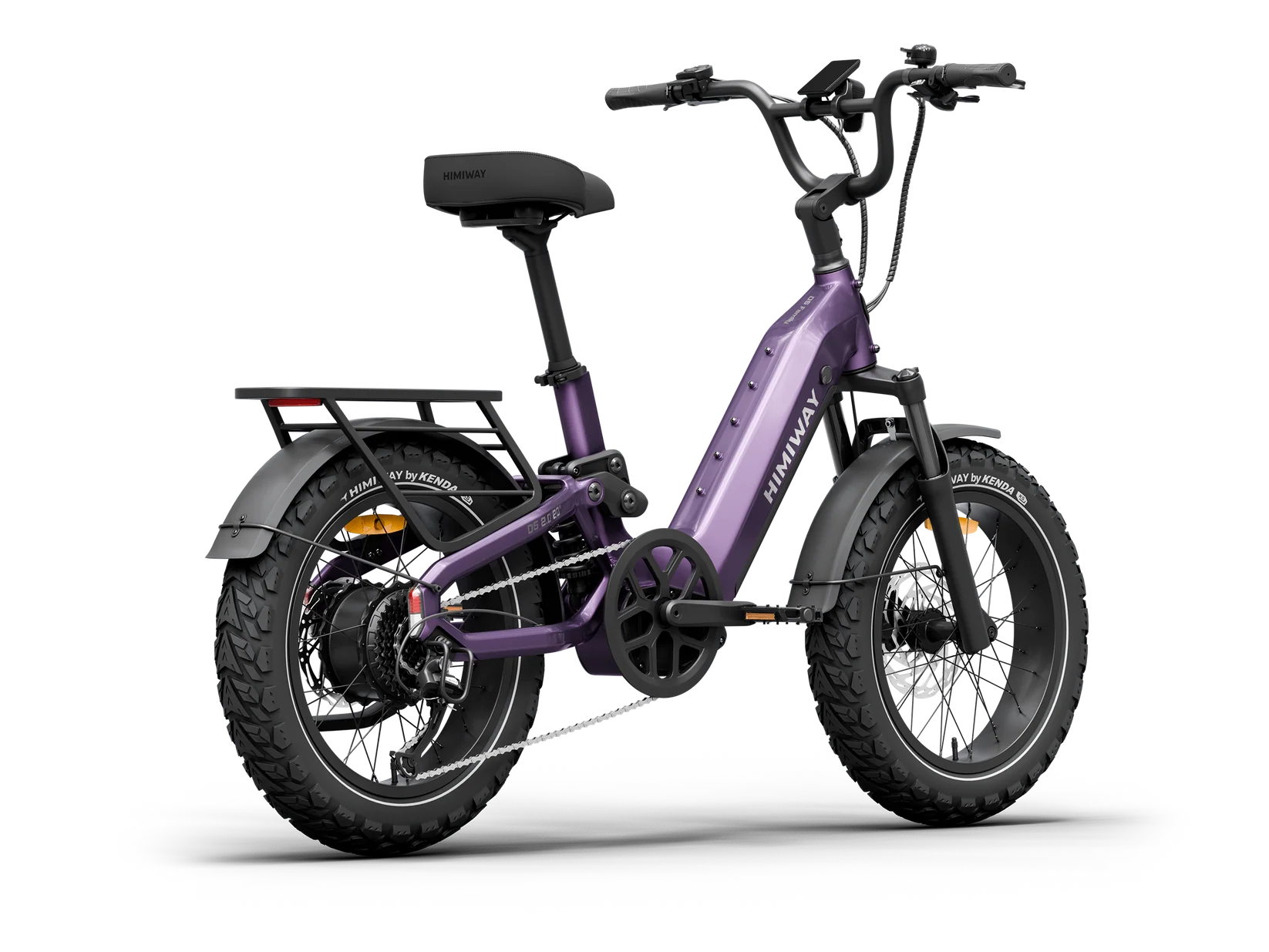 Side view of the Himiway D5 2.0 20" eBike in Nebula Mist color, showcasing its frame, wheels, and battery compartment against a plain background.