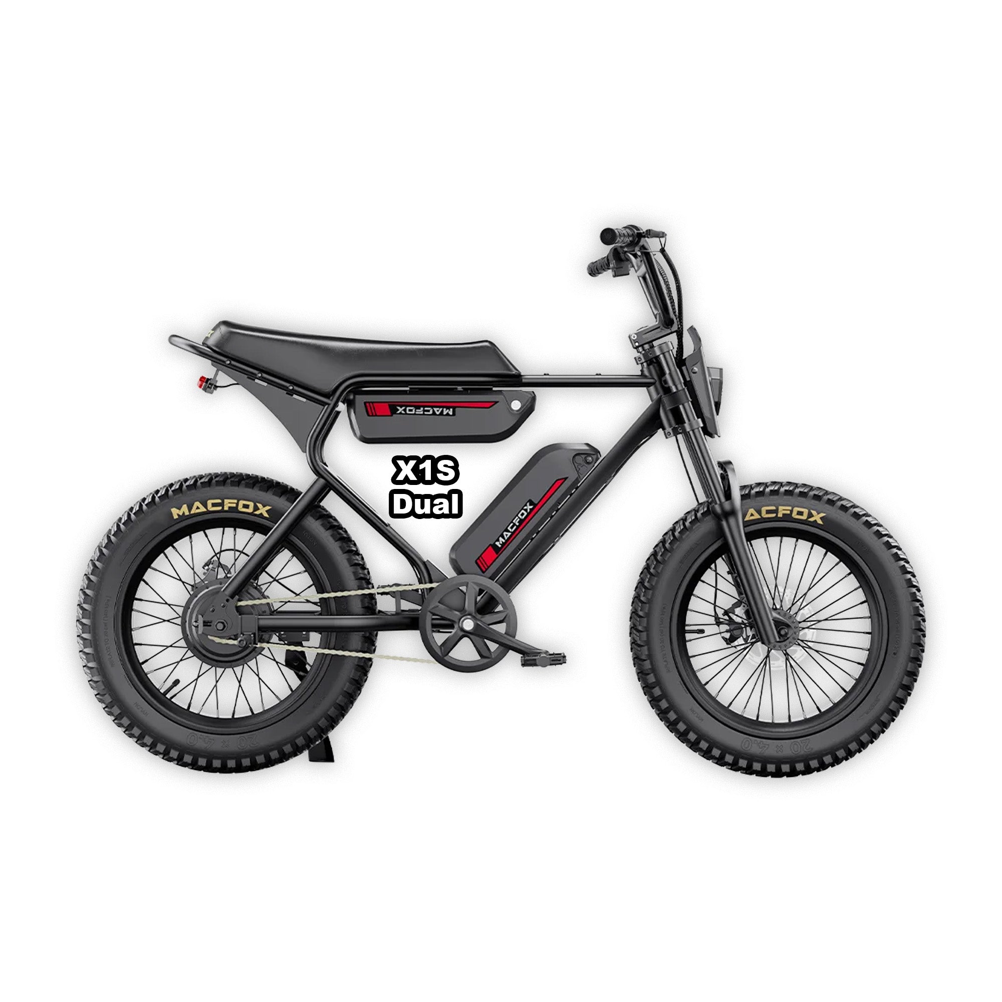 MACFOX X1S Commuter Electric e - Moto Style eBike - Step Over 500 w Electric Mini Fat Tire eBike - Moto Style Bike - Macfox - X1Sdual - eBike - Black - Box eBike Super Shop