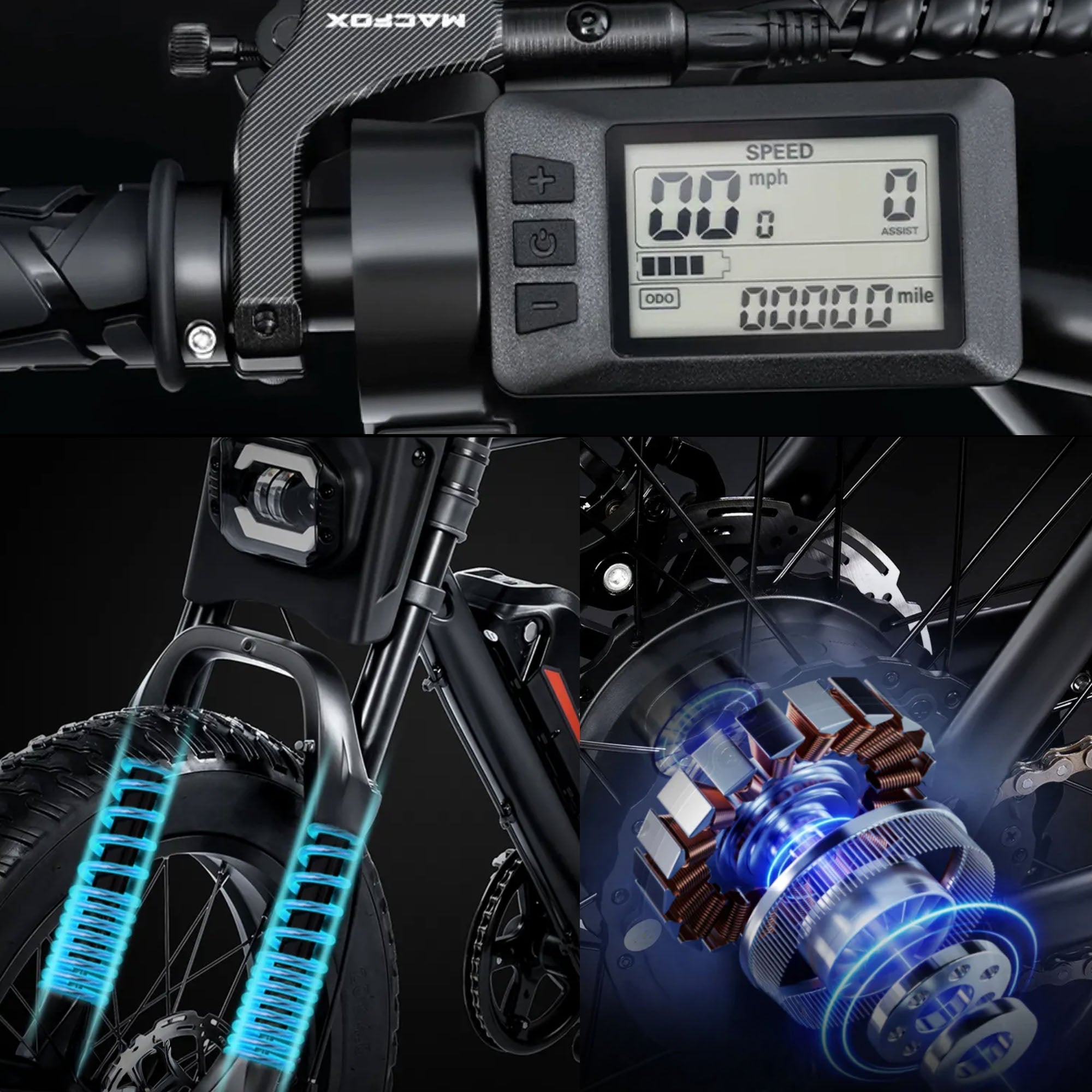 MACFOX X1S x Bs.zay Electric e - Moto Style eBike - Step Over 500 w Electric Mini Fat Tire eBike - Moto Style Bike - Macfox - X7 - eBike - White/Purple - Box eBike Super Shop