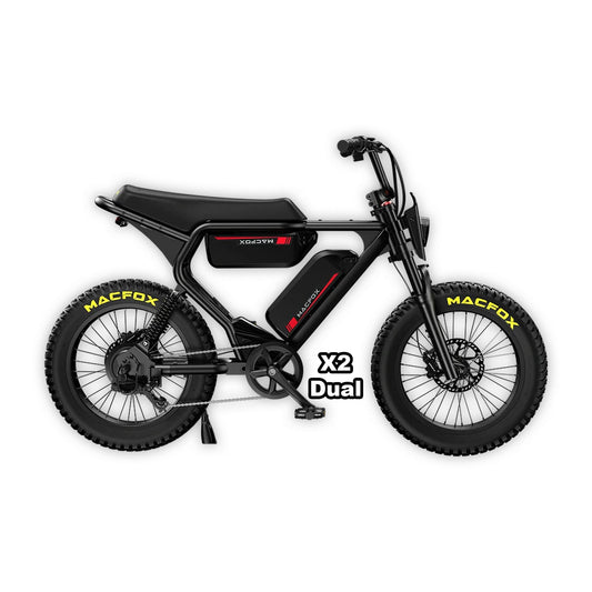 MACFOX X2 Electric Fat Tire Mountain eBike - Step Over 750 w Electric e - Moto Style eBike - AVAILABLE NOW - Moto Style Bike - MACFO|DUALBLACK|2355 eBike Super Shop