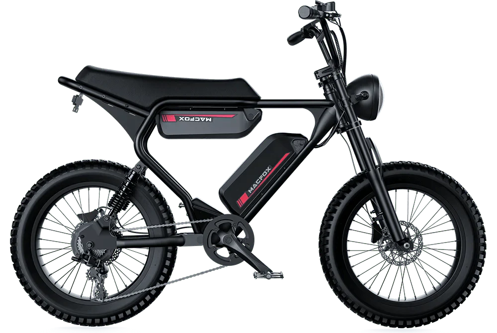MACFOX X2 Electric Fat Tire Mountain eBike - Step Over 750 w Electric e - Moto Style eBike - Moto Style Bike - MACFO|DUALBLACK|2355 eBike Super Shop