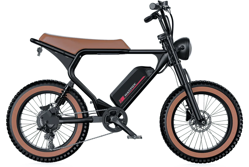 MACFOX X2 Electric Fat Tire Mountain eBike - Step Over 750 w Electric e - Moto Style eBike - Moto Style Bike - MACFO|SINGLBROWN|2354 eBike Super Shop