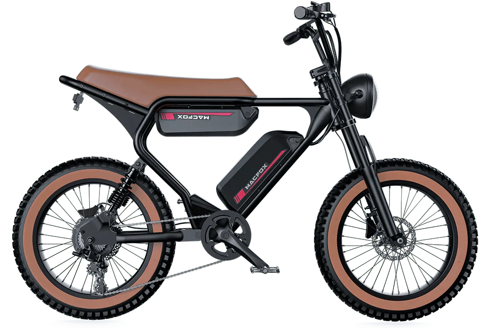 MACFOX X2 Electric Fat Tire Mountain eBike - Step Over 750 w Electric e - Moto Style eBike - Moto Style Bike - MACFO|DUALBROWN|2356 eBike Super Shop
