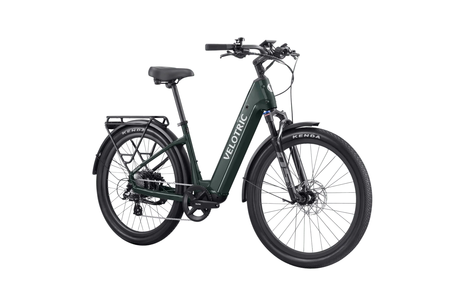 Velotric Discover 2 eBike in Pine Green color, shown in its box with packaging, product image highlighting the in-box presentation.