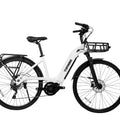 Moonrider Superhuman Step-Thru eBike, electric bicycle with step-through frame, upright handlebars, and rear cargo rack, designed for easy mounting and urban commuting.