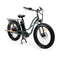 Murf Alpha Cargo fat tire electric beach cruiser e-bike, 52V 750W, designed for carrying cargo, shown in a shop setting.