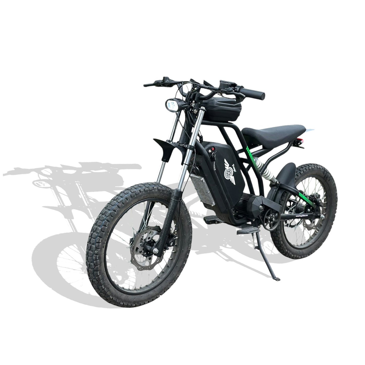 Black eMOTO FREEGO Nova 3 electric scooter, side view, on a white background