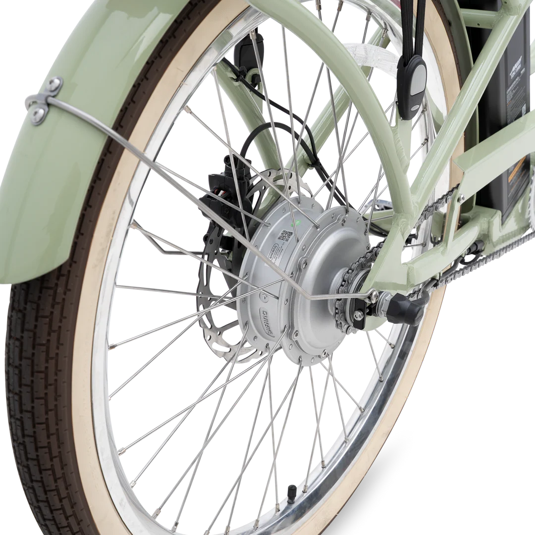 Side view of the Murf Gigi 2.0 eBike in matte black, showcasing its step-through frame, wide tires, and rear cargo rack against a plain background.