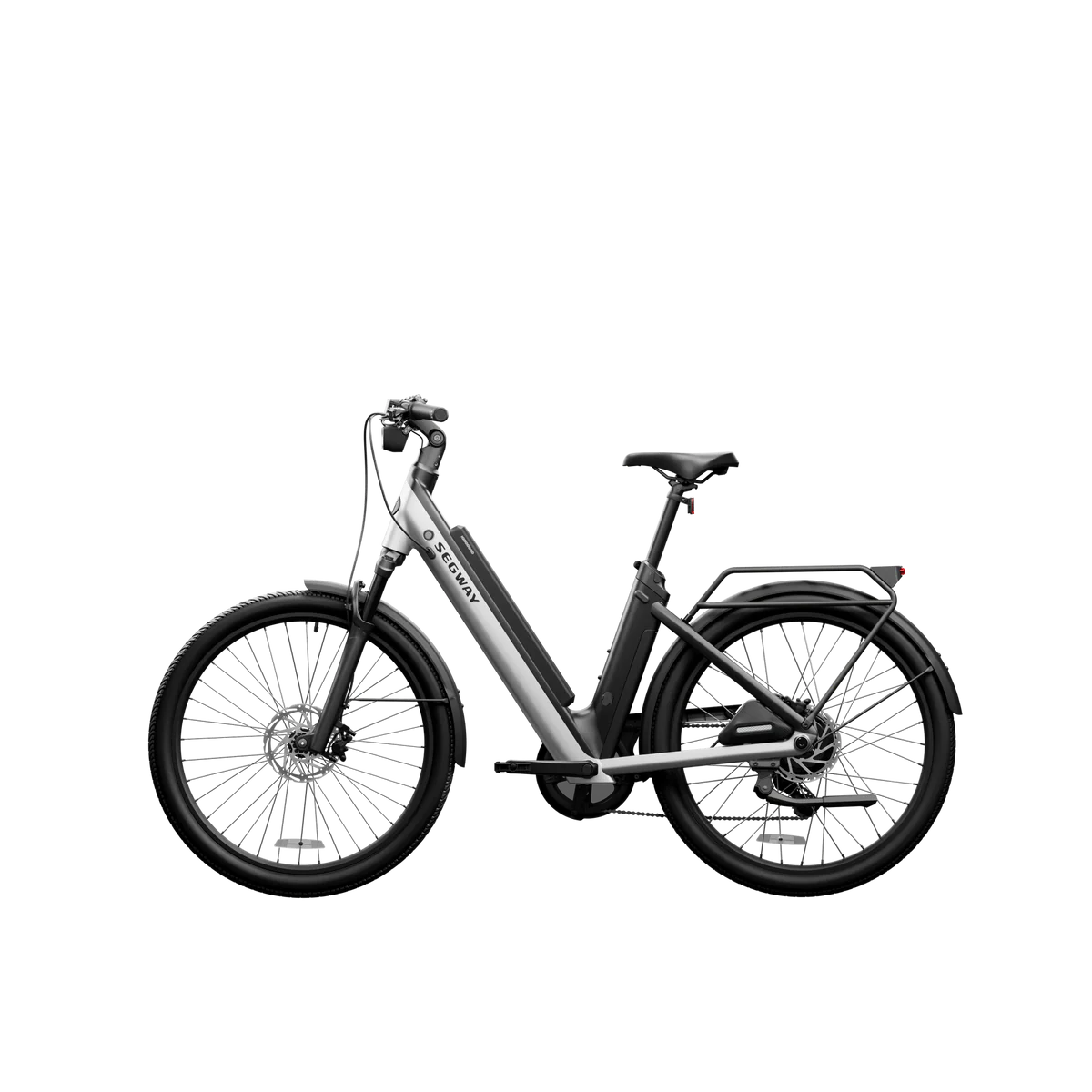 Segway Myon eBike in Skyscraper Gray, side view, showcasing sleek frame and modern design