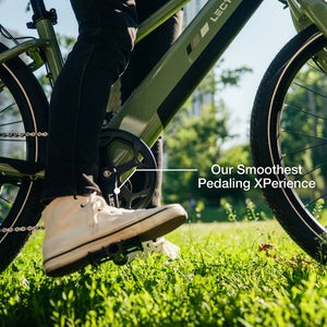 Lectric XPress Lite electric bike in Pine Green, side view, model 5
