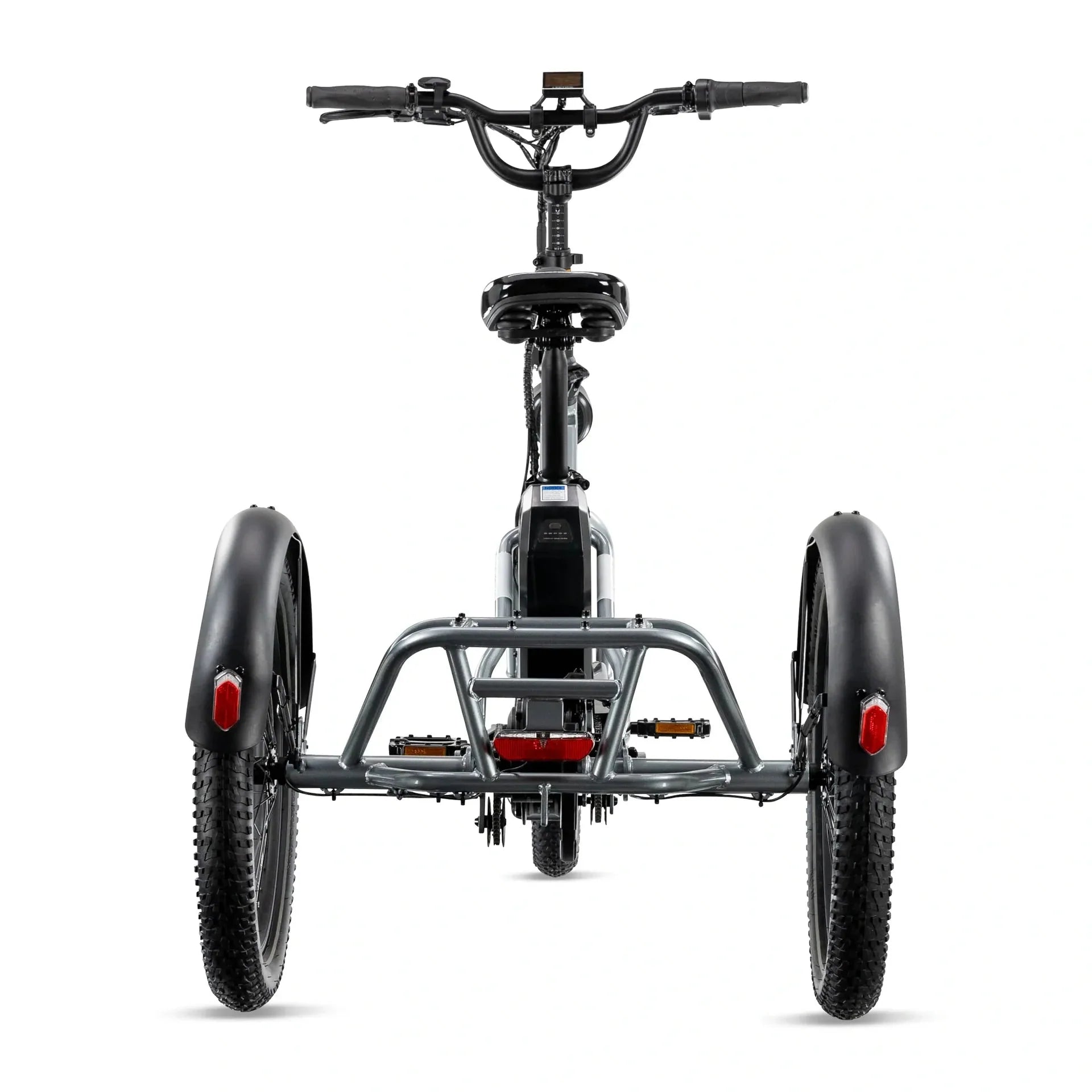 Electric XP Trike 500W 48V folding fat tire eBike in store, product image showing three-wheel electric bike with sturdy frame and wide tires.