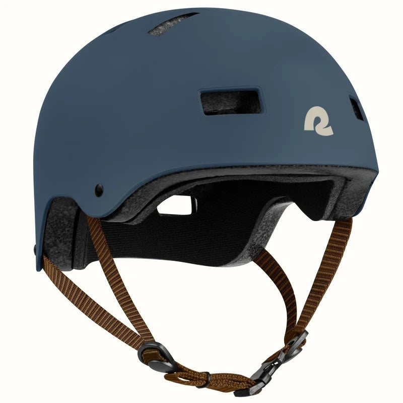 Matte navy Retrospec Dakota eBike helmet, side view, with adjustable straps and ventilation holes