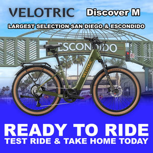 Velotric Discover M eBike in Olivine Green, regular size, side view, ready to ride