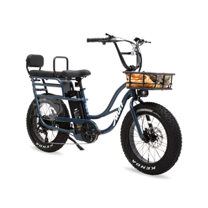 Marine blue Murf Higgs Plus eBike side view with black tires and silver accents