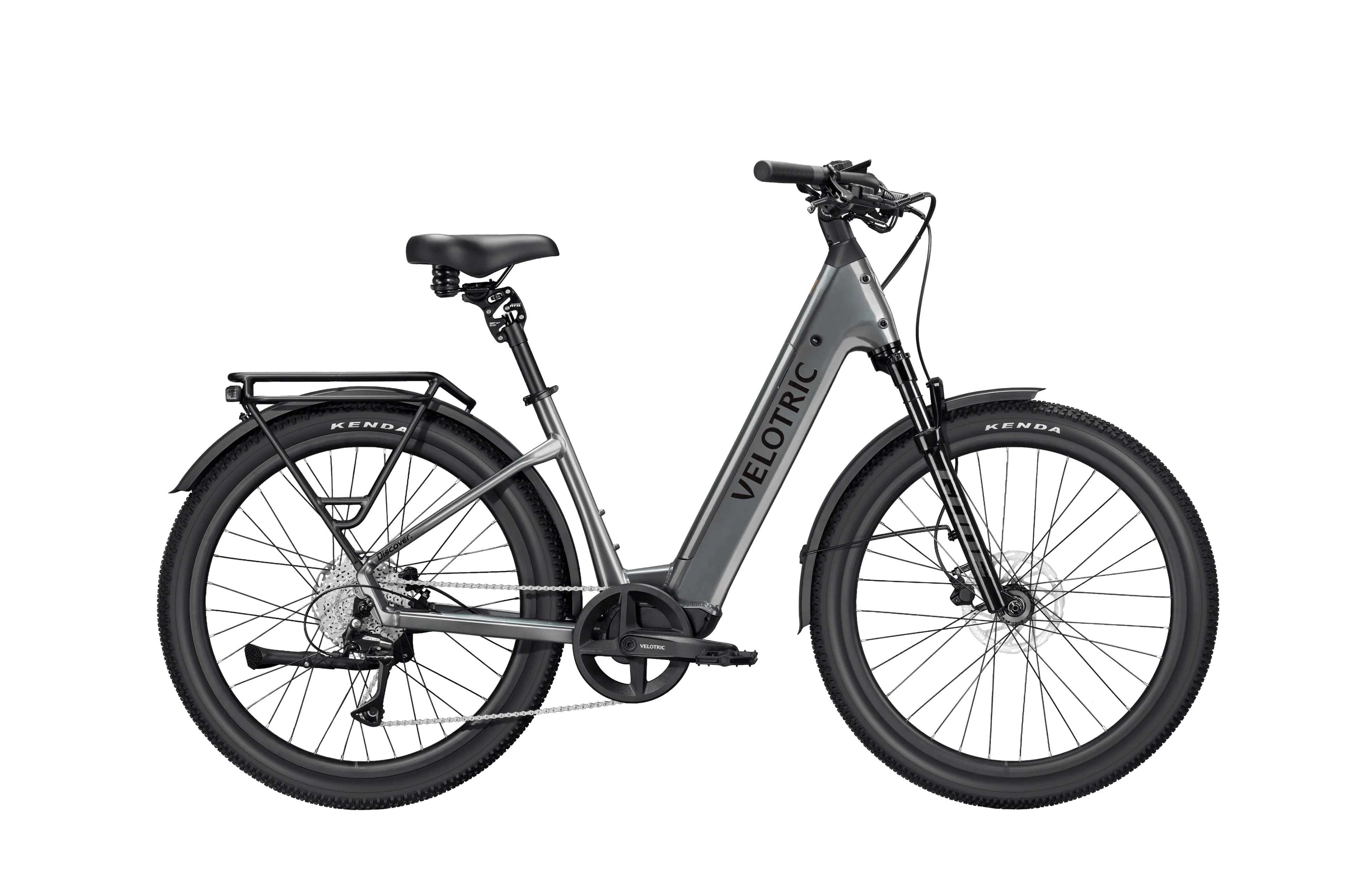 Velotric Discover 3 eBike in Stone Gray, regular size, large frame, side view product image