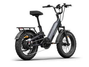 Side view of the Himiway D5 2.0 eBike in space grey, showcasing its 20-inch wheels, sturdy frame, and integrated battery.
