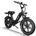 Side view of the Himiway Escape Pro eBike in black, showcasing its fat tires, step-thru frame, rear rack, and front suspension fork against a white background.