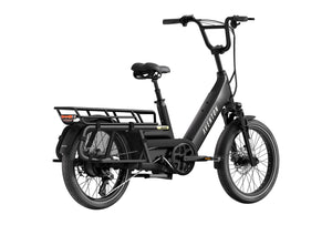 Aventon Abound LR electric bike in Matte Stealth color, side view, showcasing cargo rack and step-through frame