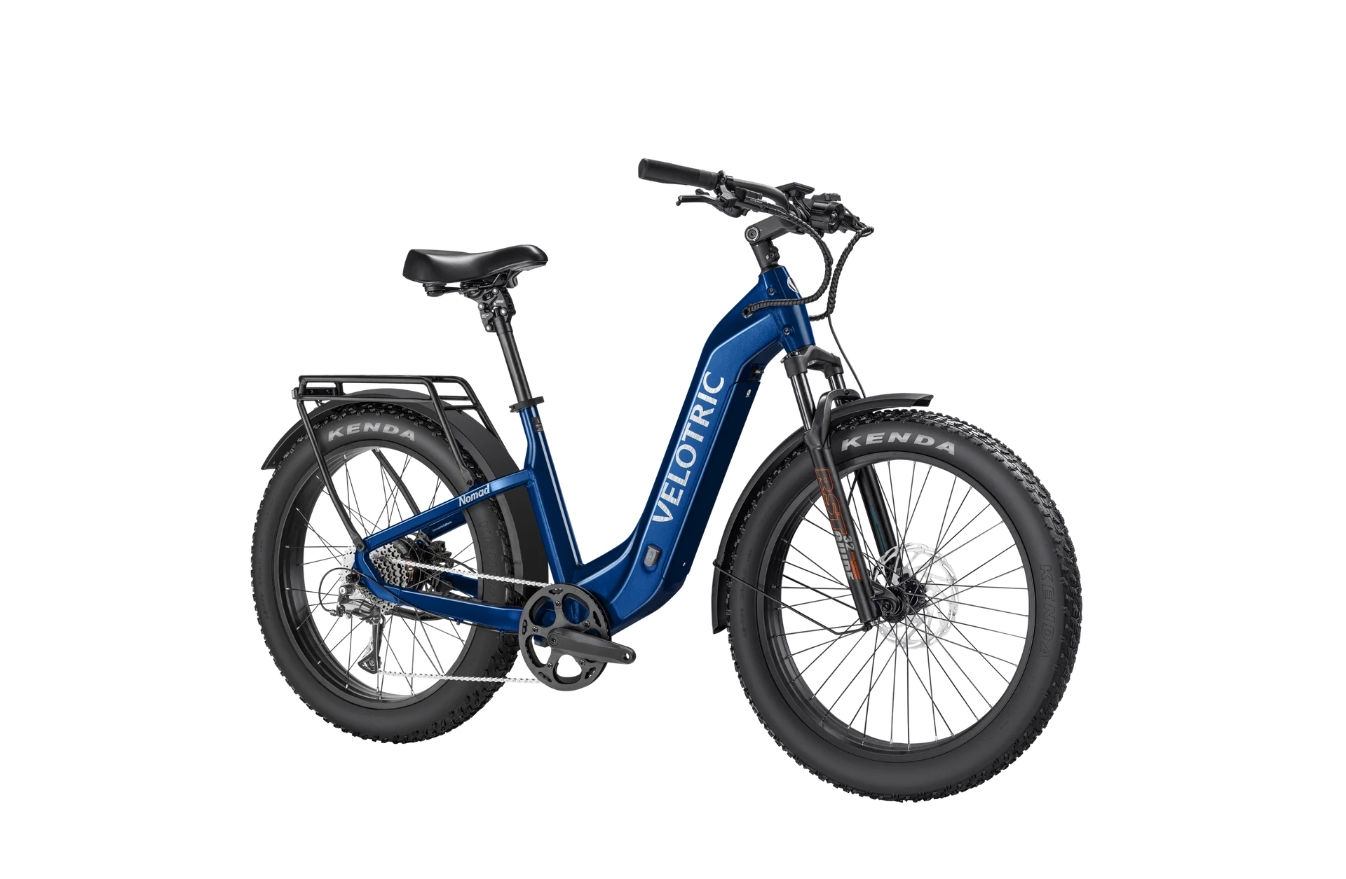 Velotric Nomad 2 electric bike in Midnight Blue, side view, against a plain background