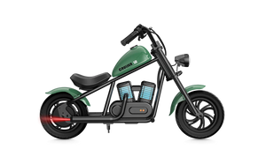 Green eMOTO Hyper Gogo Cruiser 12 Plus electric bike, side view, displayed on a white background