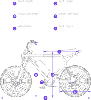 Size guide for the Macfox X2 eBike, displaying bike dimensions and measurements for reference.