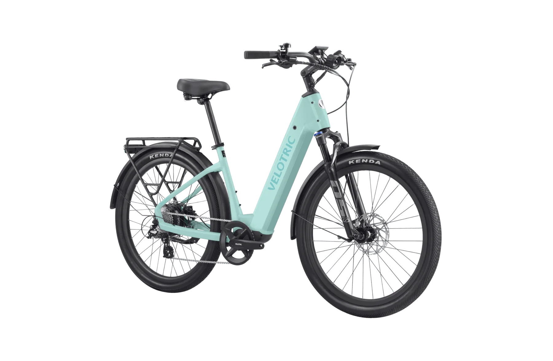 Velotric Discover 2 eBike in mint color, shown in its original box, product image.