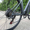 A black FREEGO E7 Step Over electric commuter bike with a 250W motor, upright handlebars, front suspension, and city tires, shown from the side against a white background.