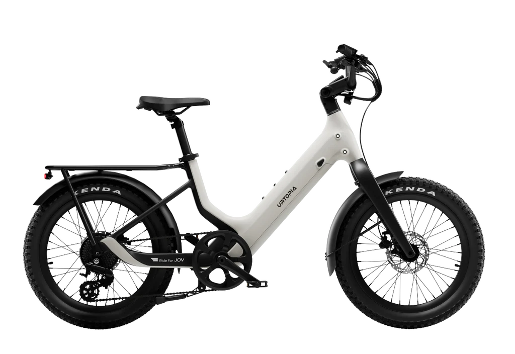 Urtopia Carbon Joy Ultra eBike in Creme color, side view, showcasing lightweight carbon frame and modern design