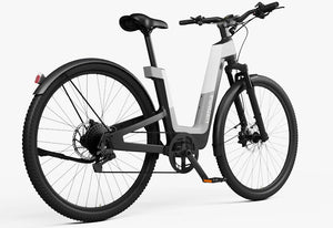 Side view of the Urtopia Carbon Fusion Pro eBike in Elegant Gray, showcasing its sleek frame, integrated battery, and modern design against a plain background.