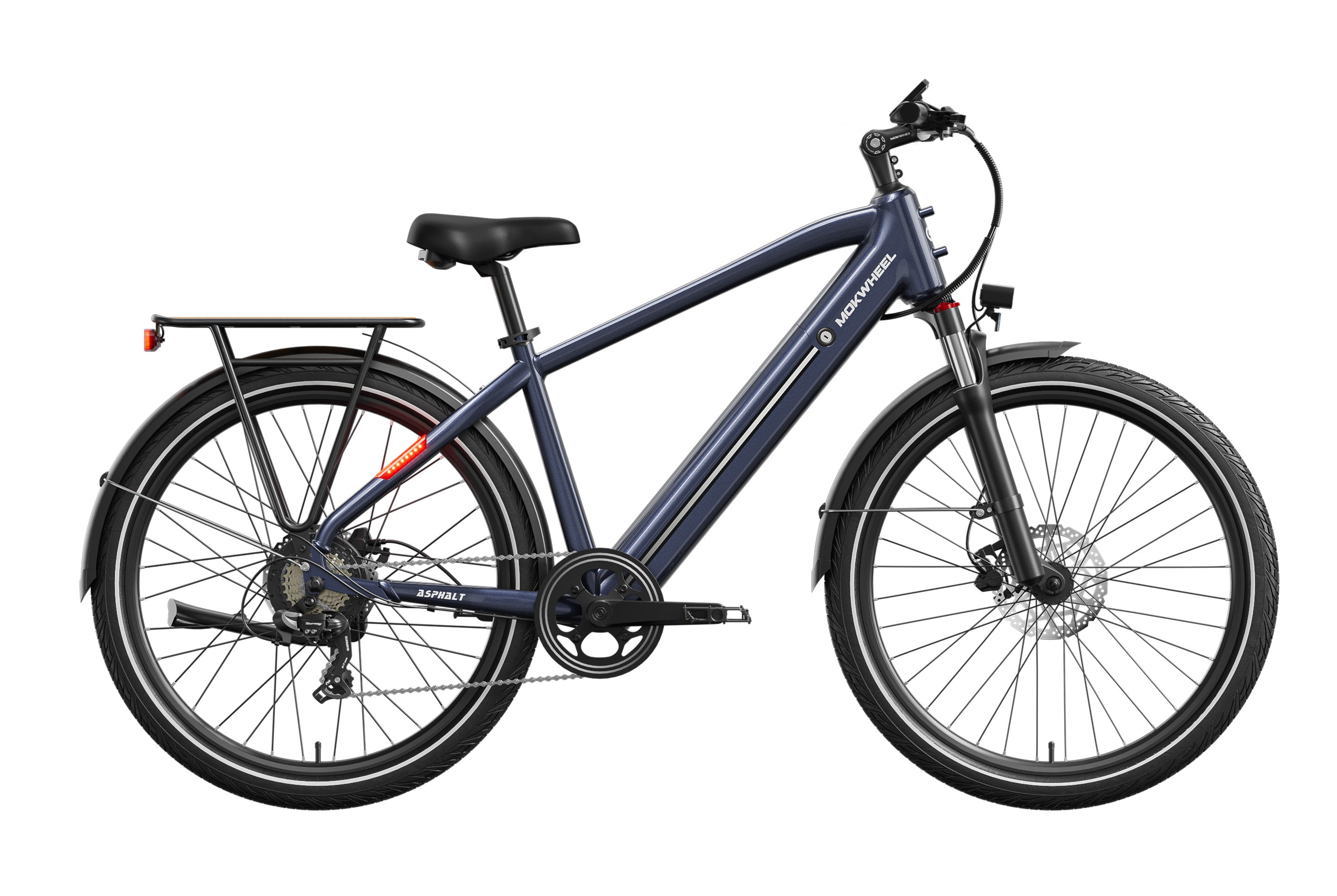 Mokwheel Asphalt eBike in Denim color, side view, displayed on a white background