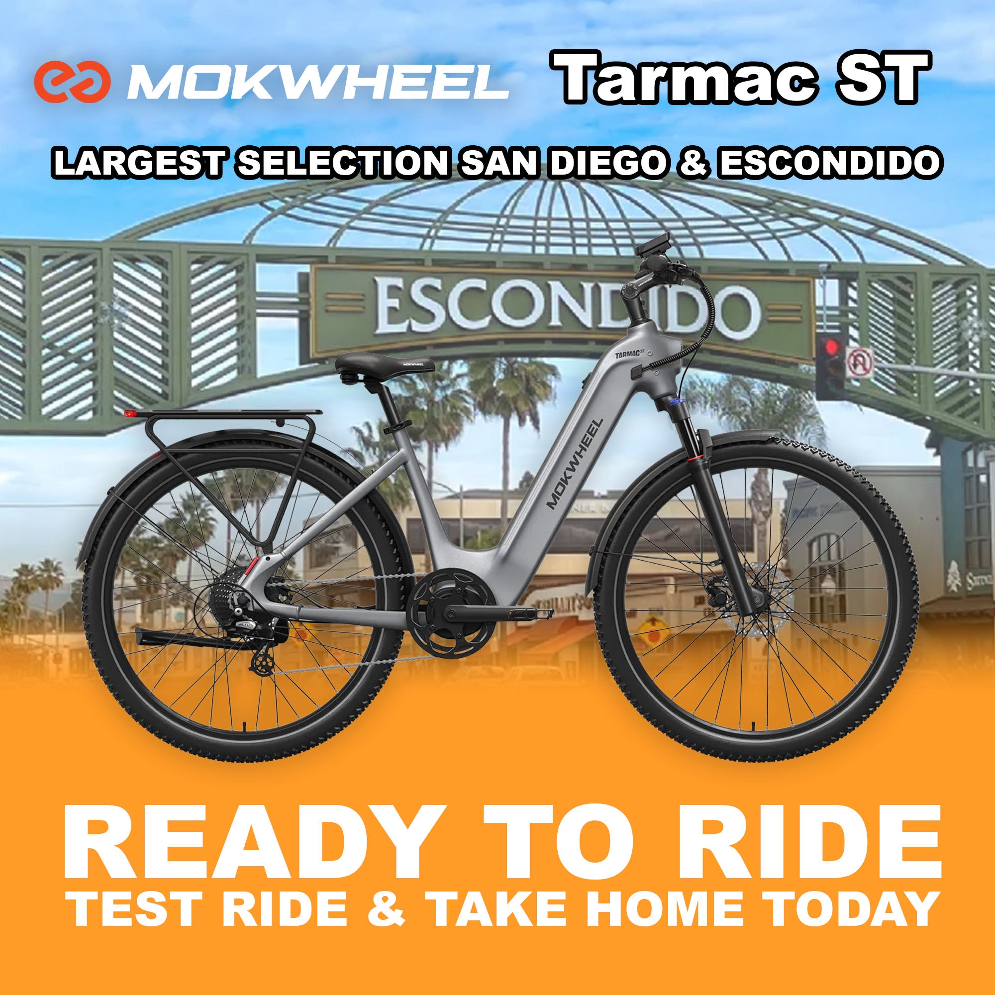 eBike Mokwheel Tarmac ST in Smoke Grey, ready to ride, product image showing the bicycle in side profile, model R2R Grey, SKU 810206241974