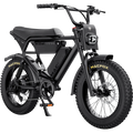 Electric bike Macfox X2 with dual battery and fenders, side view, black frame, outdoors on pavement.