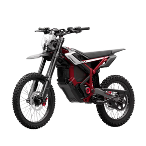 Segway Xaber 300 electric motorcycle in Shred Velvet color, side view, showcasing sleek design and rugged tires.