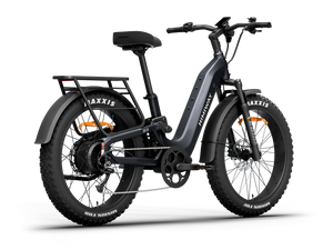 Side view of the Himiway D5 2.0 ST eBike in space grey, showcasing its step-through frame, battery, and tires against a plain background.
