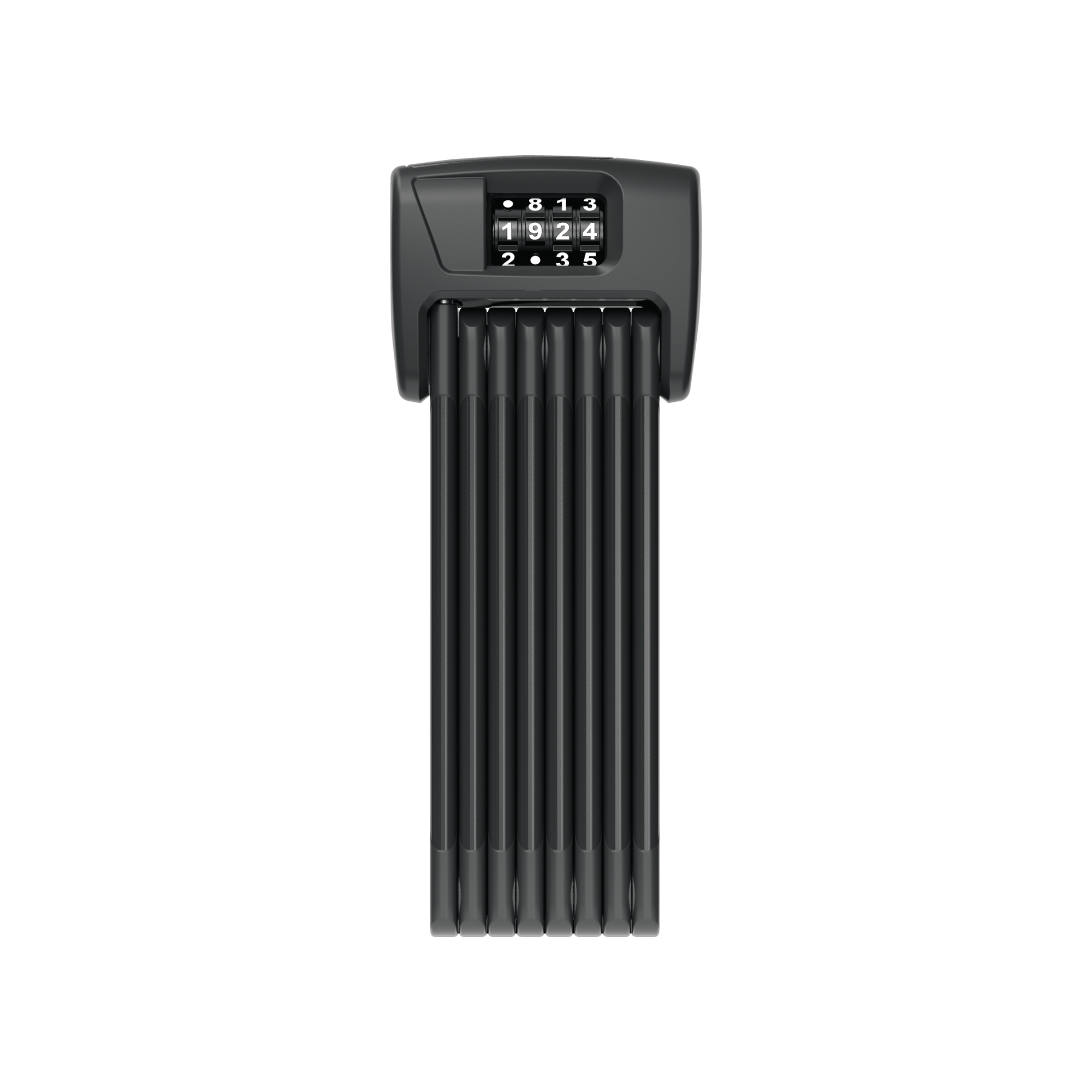 Abus Bordo Combo 6000C 120cm eMOTO eBike lock displayed in-store, showing the black folding lock with combination dial and packaging.
