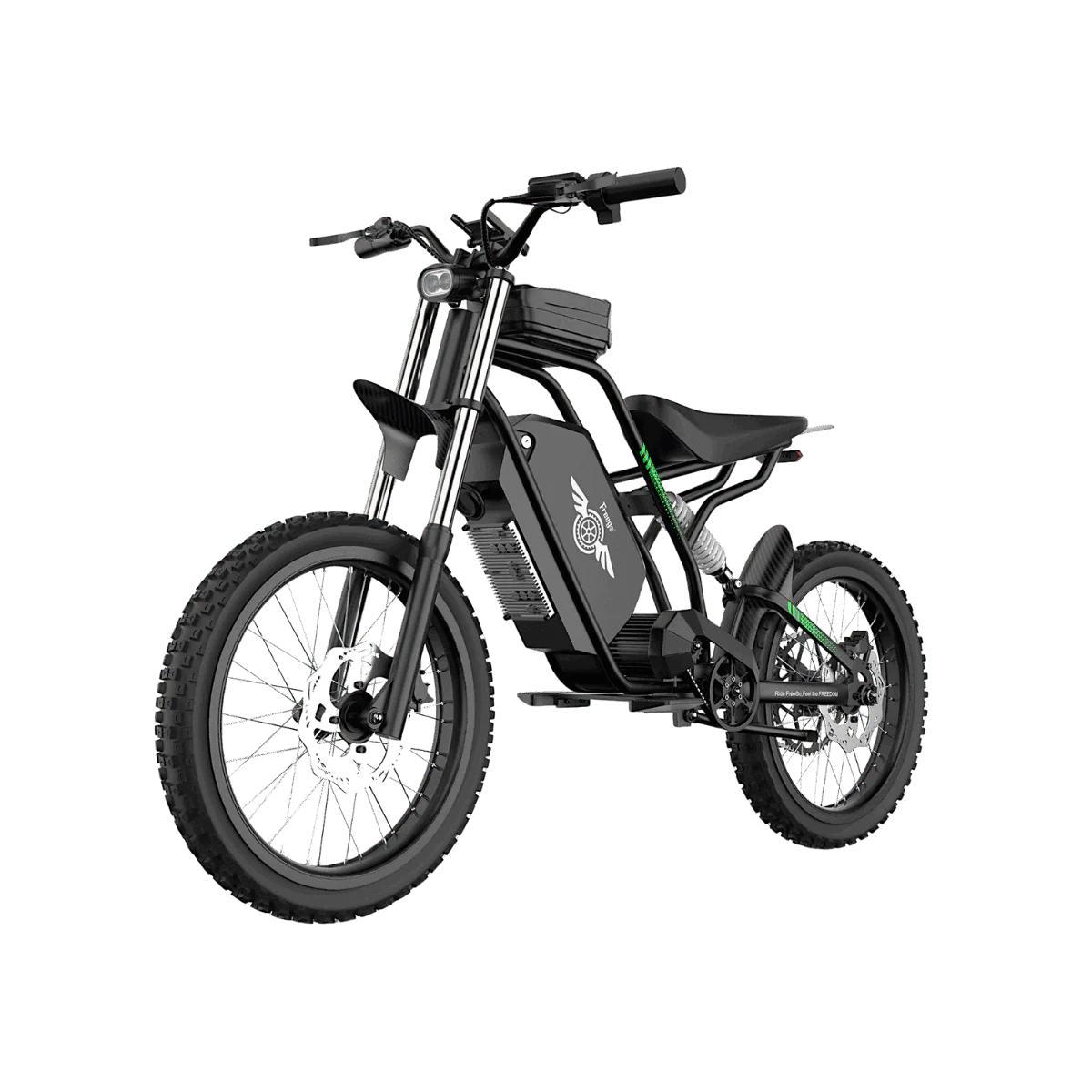 A black Freego Nova 3 eBike with a step-through frame, front basket, rear rack, and wide tires, displayed on a white background.