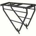 Black Retrospec Haul rear bike rack mounted on a bicycle, shown from a side angle against a white background.