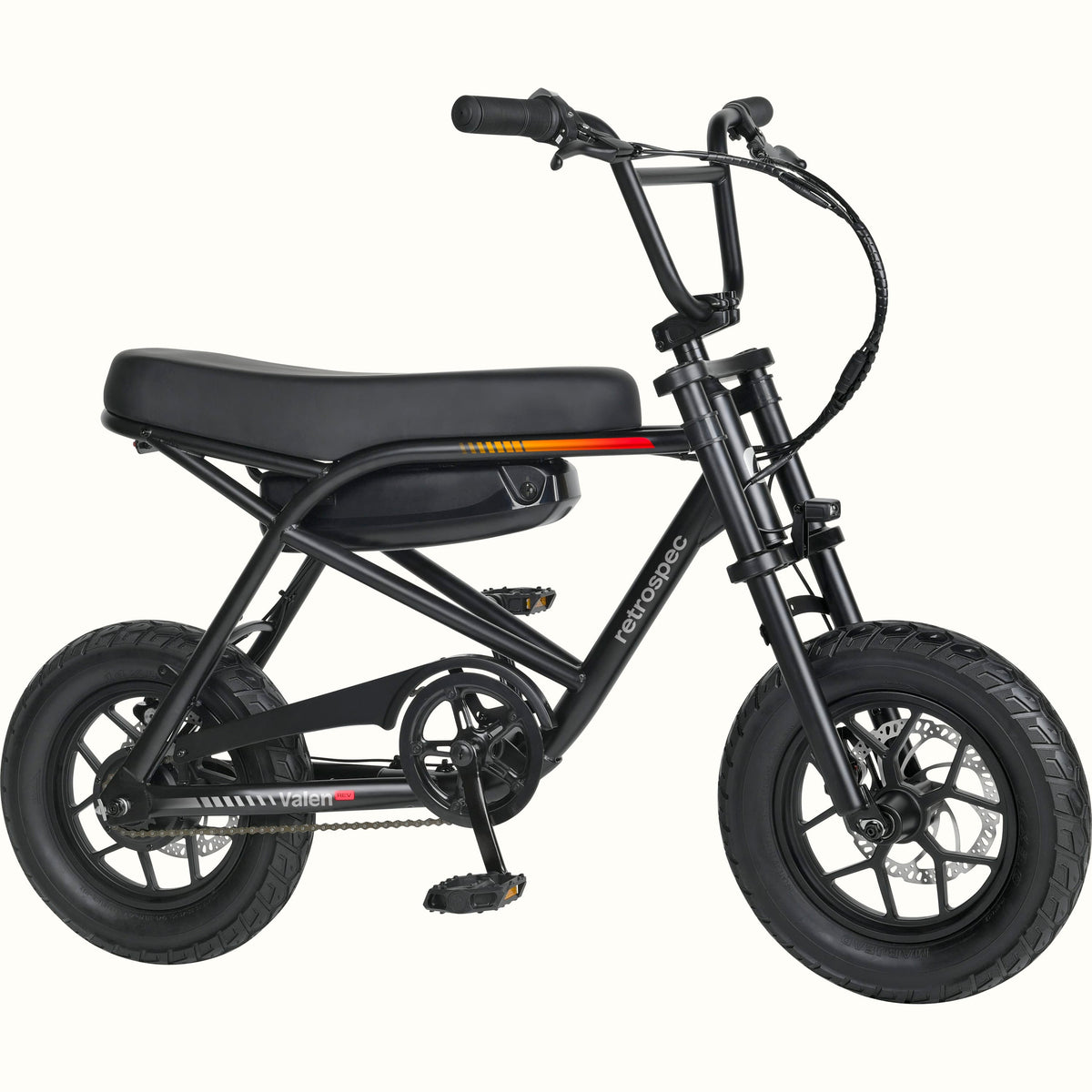 Retrospec Valen Rev 14 electric bike in matte black, side view, against a white background