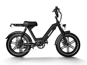 HIMIWAY Escape Pro 750W Step-Thru e-bike with 20x4 fat tires, electric moto-style design, black frame, and rear rack
