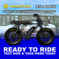 Black Macfox X7L eBike side view, showcasing its sturdy frame, thick tires, and modern design against a plain background.