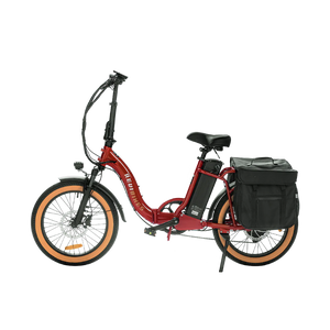 Red eBike Revi Rebel.2 electric bicycle, side view, showcasing frame design and battery placement