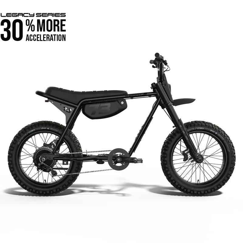 A matte black Super73 Z Adventure Series SE electric bike with rugged tires, front suspension, and a minimalist frame, shown from a side angle against a white background.