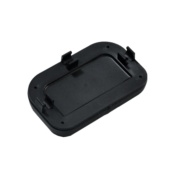 Black motorcycle seat with attached passenger backrest, shown from a side angle against a white background.