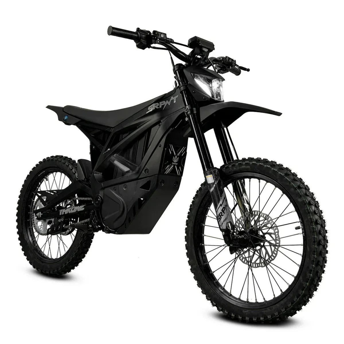 Black eMOTO Strike SRPNT X3 electric motorcycle, side view, on a plain background