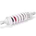Stomp Ebox 270mm rear shock absorber, stock replacement, shown in side view with black coil spring and silver mounting ends.