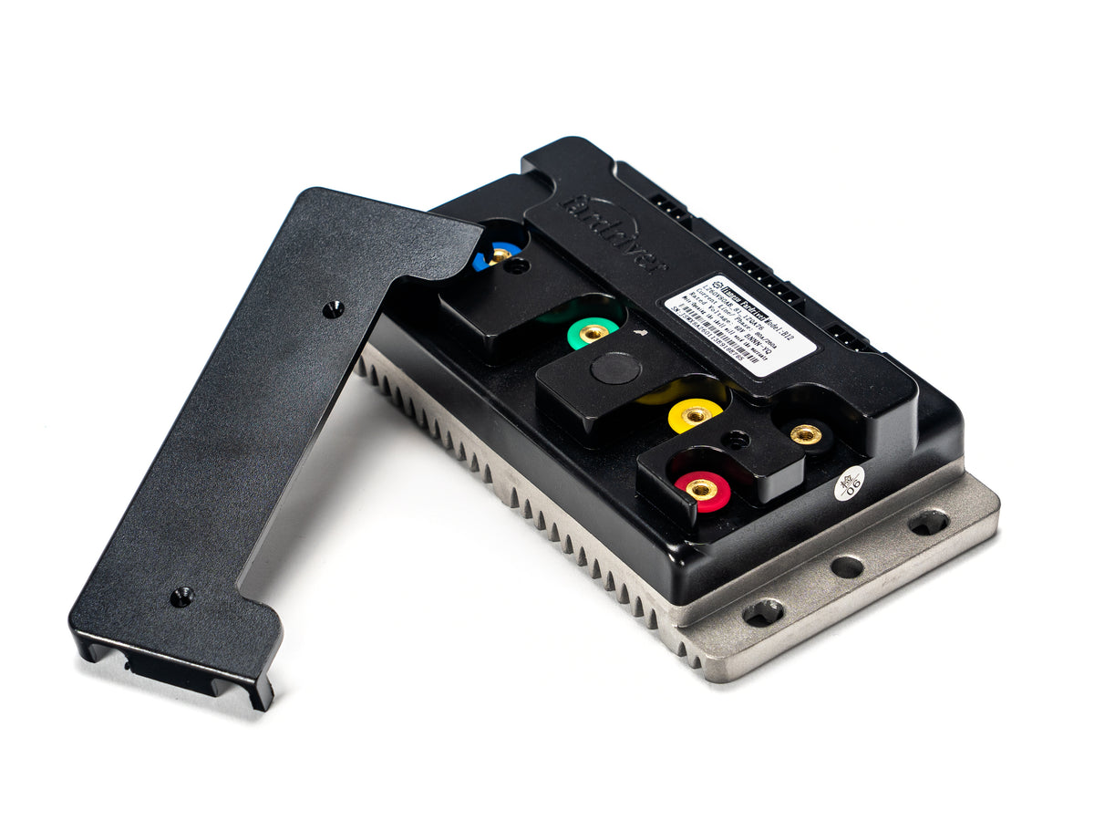 Stomp Ebox 80A FarDriver Controller, black rectangular electronic device with multiple colored wires and connectors attached, displayed on a white background.