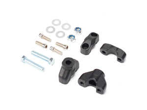 Stomp Ebox Dragster Bar Riser, black metal handlebar riser with mounting holes, shown on a white background.