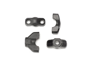 Close-up view of the Stomp Ebox Dragster Bar Riser, showing its black anodized finish, sturdy construction, and mounting hardware.